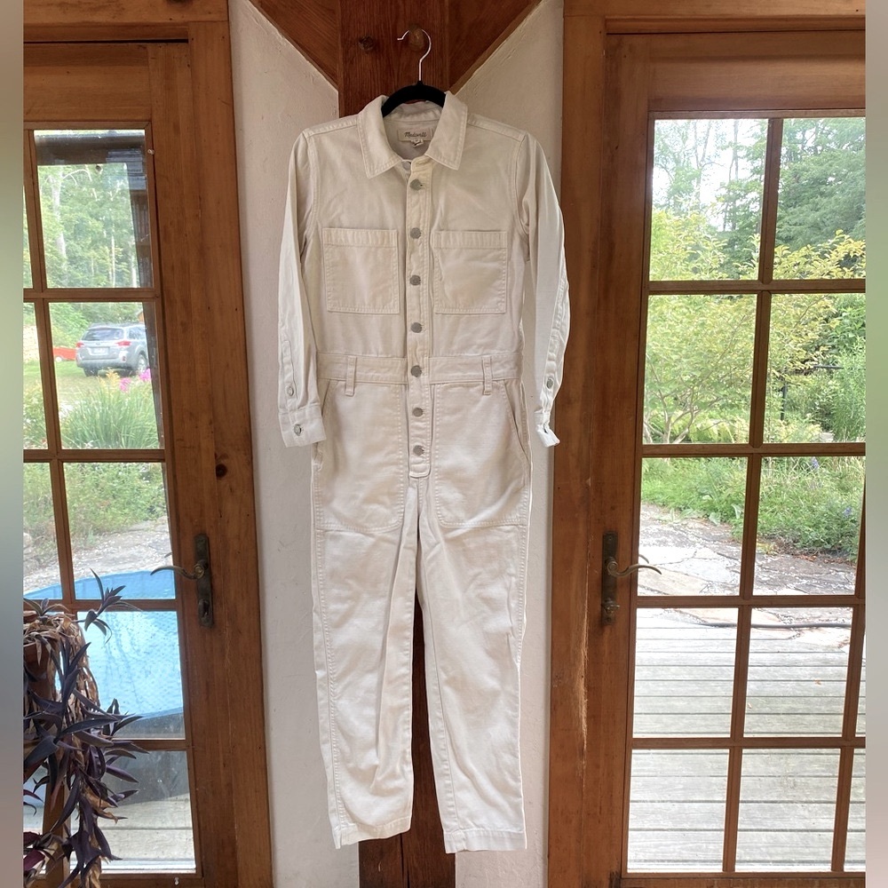 Madewell Garment-Dyed Relaxed Coverall Jumpsuit White Denim